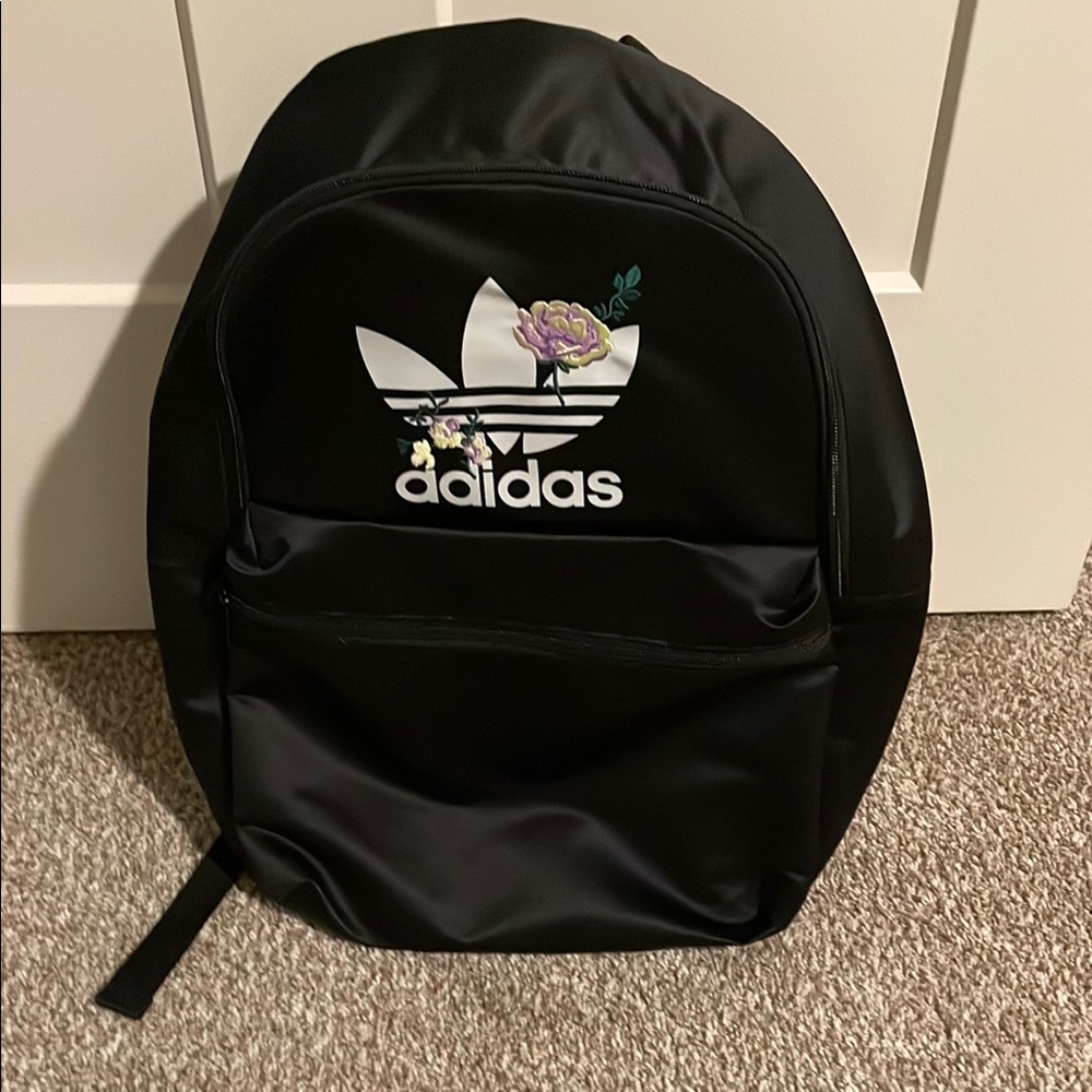 Adidas Black Backpack with Floral Logo